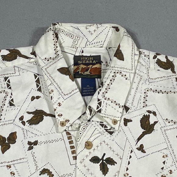 VTG High Sierra Shirt Mens XL White Hunting Long‎ Sleeve All Over Print Fall - Picture 3 of 11